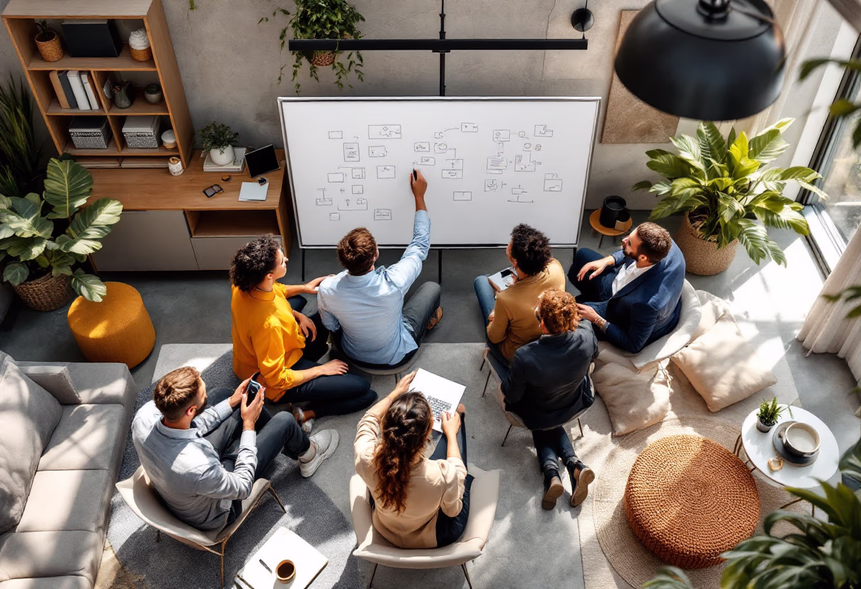 image of diverse team brainstorming (for an ai saas company)